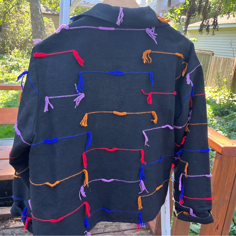 Women’s XL dark blue cotton‎ jacket with bright yarn detail, texture - Picture 4 of 5